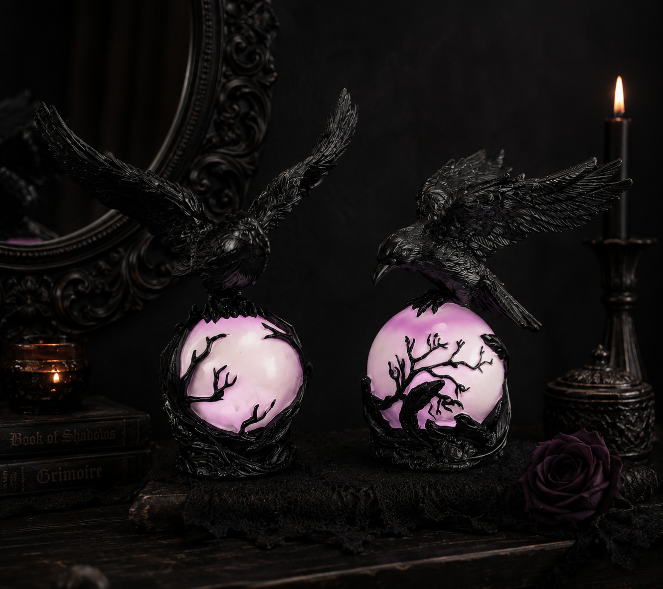 Hollow Hearth Resin Raven Moon Lamp