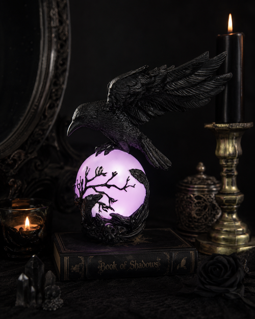 Hollow Hearth Resin Raven Moon Lamp